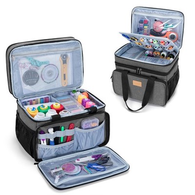 Large Sewing Organizer with Many Compartments, 2 Layers Sewing Storage Bag wi...