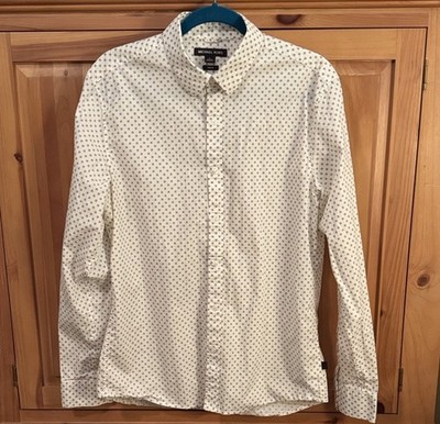   Michael Kors Slim Fit White Gold Pattern Button Down Long Sleeve Shirt L