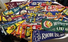 Vintage Travel Tourism Souvenir Felt Pennants Lot of 49 Various Sizes, Condition