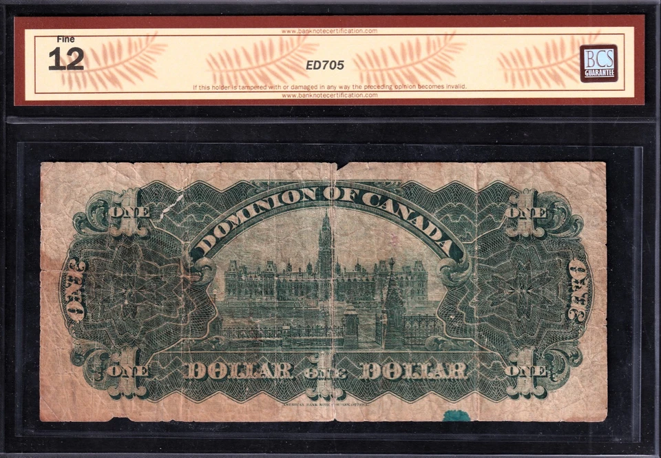 Dominion Of Canada 1911 $1 One Dollar Banknote Various-Boville BCS F12 Series F - Image 2 of 2