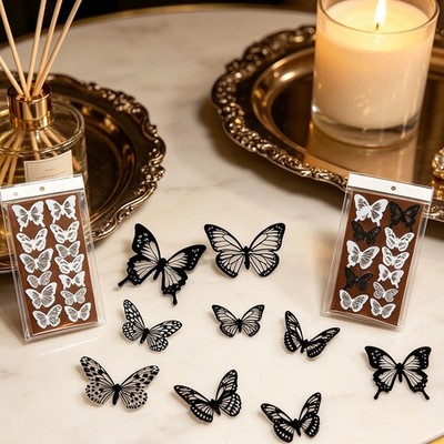 Butterfly 3D Black and White Wall Stickers 18 Pack for Wall Decoration