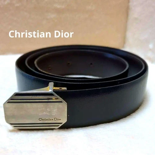 Authentique ceinture Christian Dior boucle dorée en cuir noir pour 88 98 cm du Japon