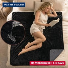 Waterproof Blanket 60"x80" for Bed, Couch, Sofa, Reversible Black Grey Sta
