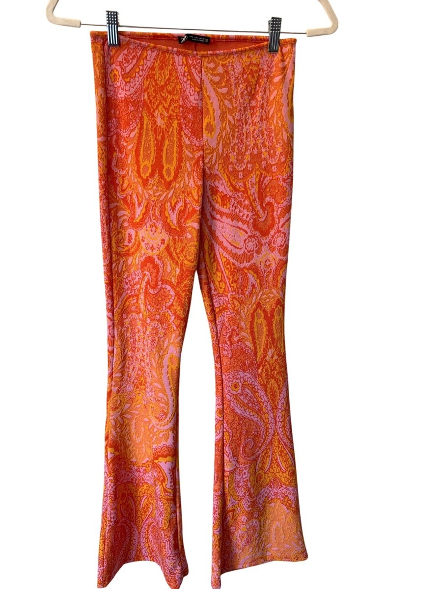 Zara Flare Pants Size Small Pull On High Waisted Floral Paisley