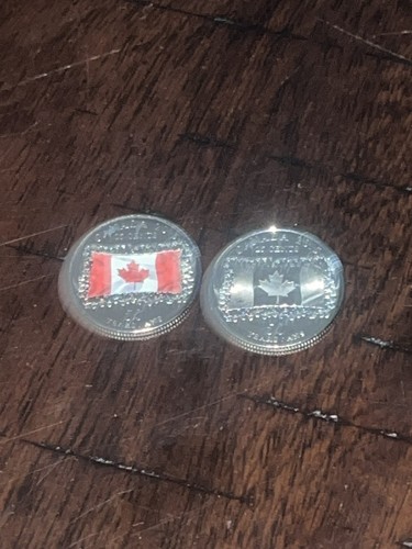2015 Canada 25 cents/ Quarter Coloured and Non Coloured Flag - Picture 3 of 4