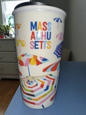 Starbucks Massachusetts 12oz Travel Tumbler Colorful Umbrella State Mug EUC