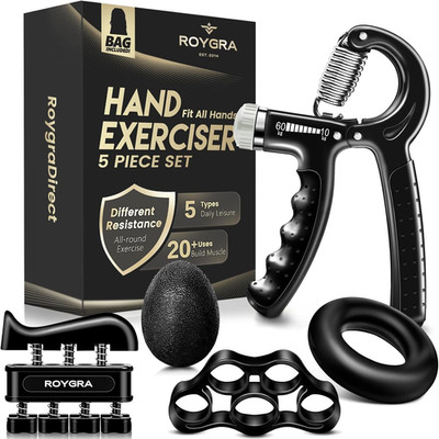 Grip Strength Trainer Kit Hand & Forearm Strengthener Finger Exercise 5 Pc Set