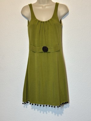 Milly of New York Green Knit Dress Sleeveless Beaded Hem Artsy