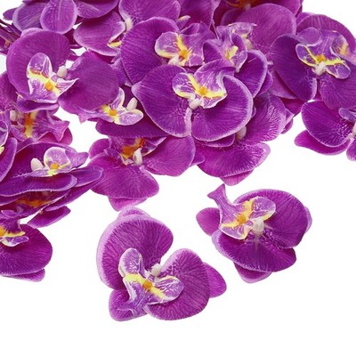 2.8'' Artificial Orchid Flower Heads, 80pcs for Floral Decoration, Dark Purple