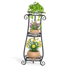  3 Tier Metal Plant Stand for Multiple Large Planters Indoor 26-34 inch Black