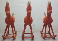 Vintage Glitter And Flocked Rocking Horse Ornaments Red Unbranded Lot Of 3