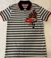 Disney Pixar Cars Boys Striped Polo Shirt Lightening McQueen Size 8/10