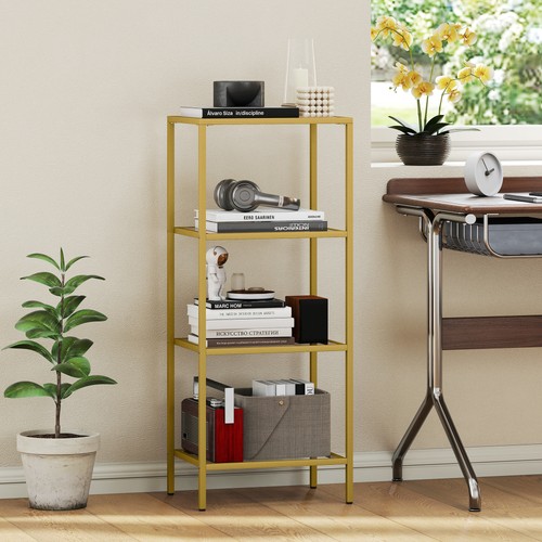 HOMCOM Mobiletto Scaffale in Metallo e Vetro a 4 Livelli 40x30x96.5 cm Oro - Foto 8 di 10