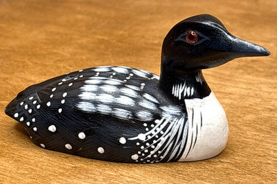 Pacific Rim Carvers Loon Hand Carved & Painted Miniature Bird 2''H x 4'' L