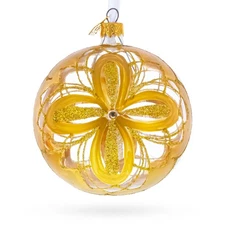 Radiant Gold Starburst Pattern Glass Ball Ornament 4 Inches