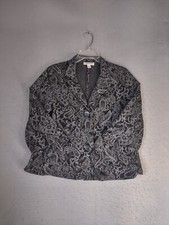 Coldwater Creek Womens Blazer 10 Black Paisley 2 Button 3/4 Sleeve Collared