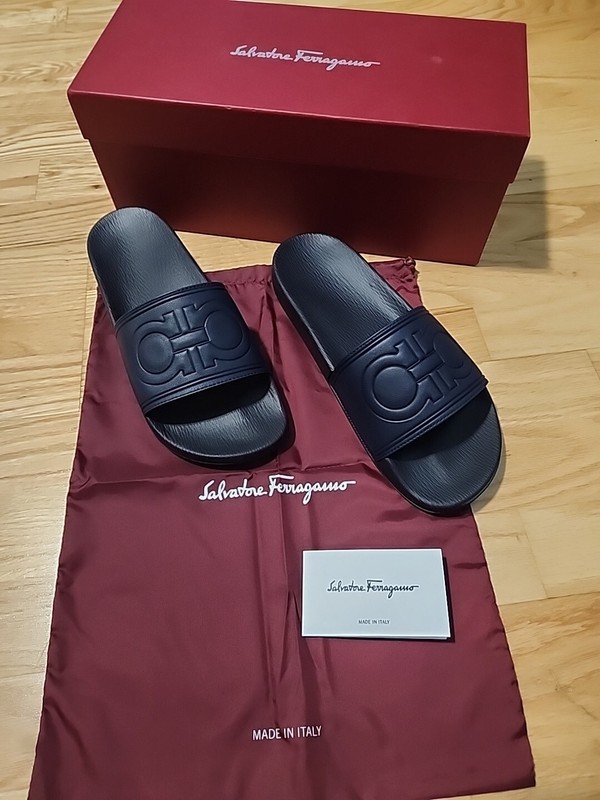 Brand New Salvatore Ferragamo BLUE MARIN Men's Groove 9 Slide Sandals Size 8M