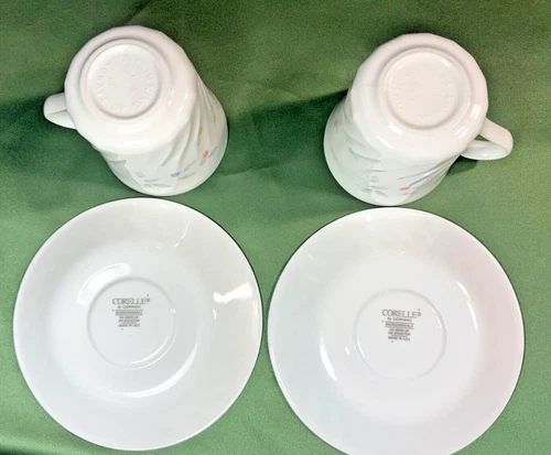 Vintage 2 Sets Corning Corelle "English Meadow" Coffee Tea Cups Saucers