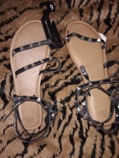 NEW Time and Tru Studded Sandals Strappy Gladiator Black with Silver Studs 9