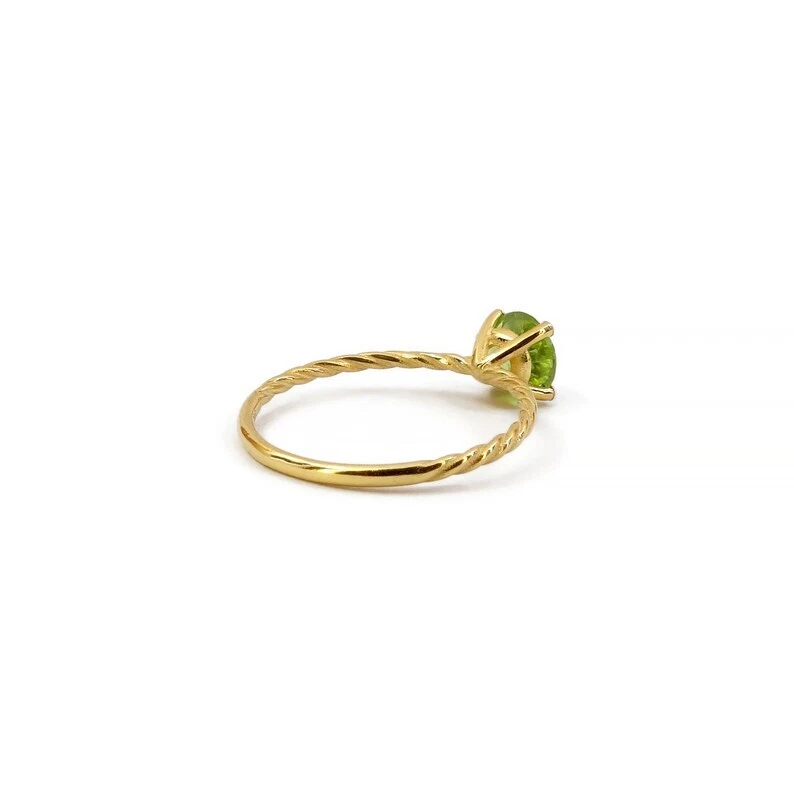 14k Solid Yellow Gold Natural Peridot August Birthstone Women Promise Ring - Image 3 of 4
