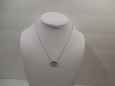 10K Yellow Gold Double Heart Necklace With Clear Stone  17 "  Weight 1.5 Gram
