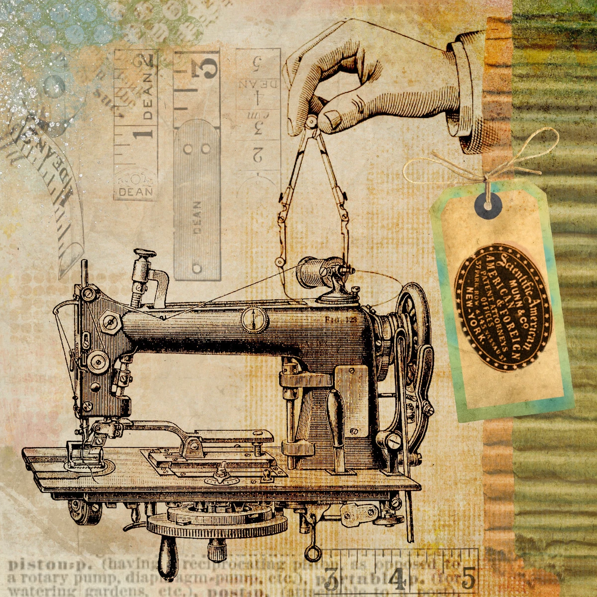 Vintage Sewing Machine Steampunk Invention Patent - 17" x 22" Fine Art Print | eBay