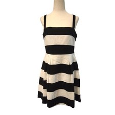 LOFT Womens Dress 4 Linen Black White Striped Fit & Flare