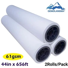 2Rolls 61gsm 44in x 656ft Dye Sublimation Transfer Paper for Printing 3" Core