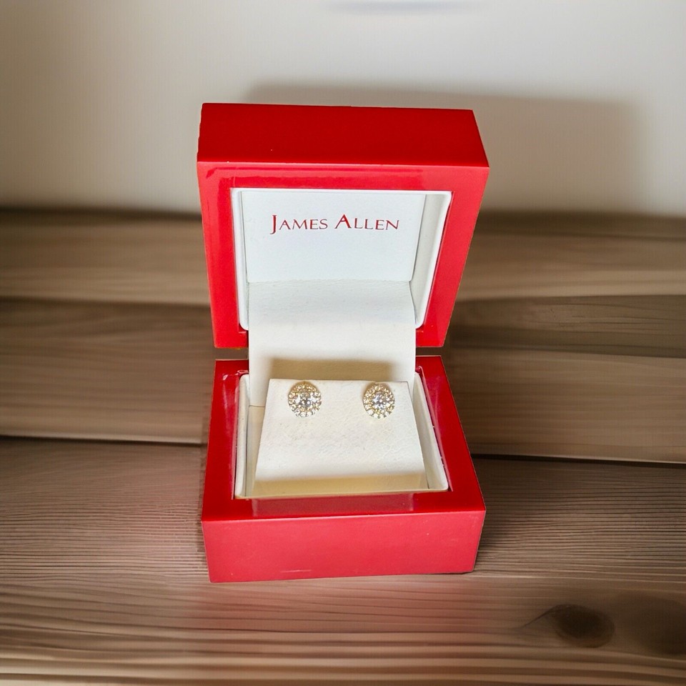 James Allen 14K Yellow Gold Halo LabGrown Diamond Stud Earrings (1.00 CTW) eBay