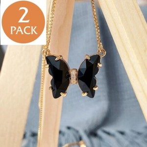 Authentic 2x Women Gold Plated Cubic Zirconia Butterfly Pendant Necklace Wedding Jewelry