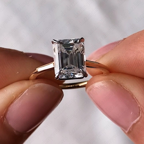 3.50Ct Emerald IGI F VS1 Lab Grown CVD Diamond Engagement Ring 14K Two-Tone Gold - Picture 5 of 19