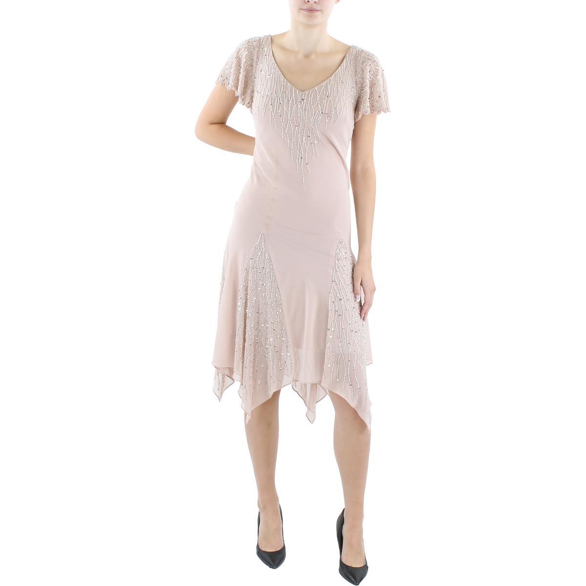 Женское розовое шифоновое платье JKara для коктейлей и вечеринок с украшениями 6 BHFO 2646