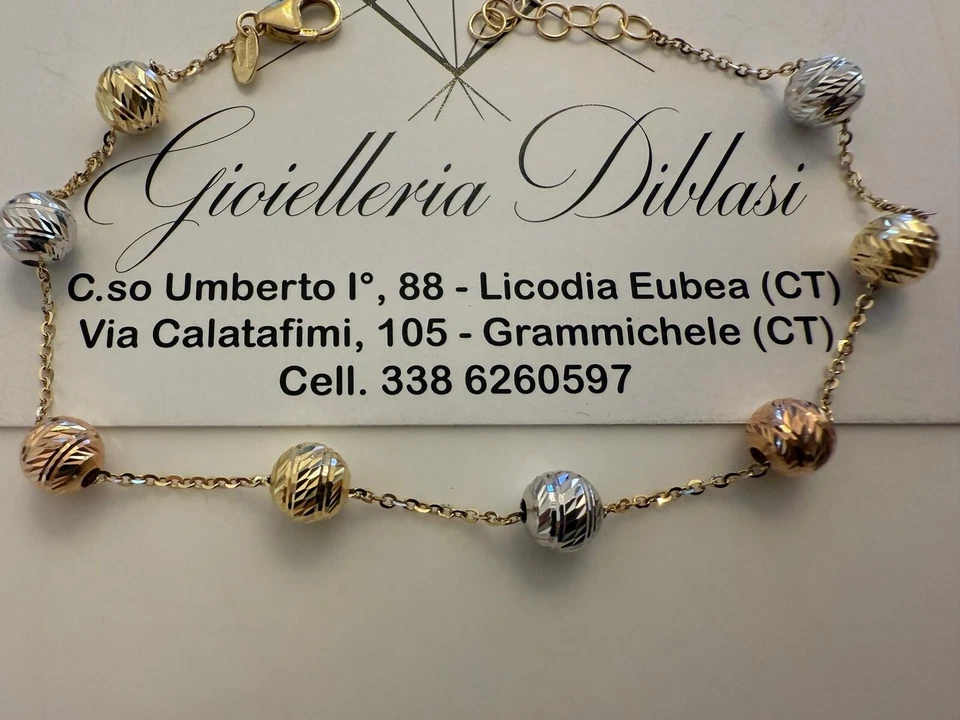 18K YELLOW WHITE ROSE GOLD BRACELET WITH FINELY WORKED SPHERES 6 MM BALLS ITALY - Image 4 of 4