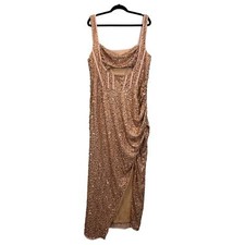 Womens Ball Gown Evening Dress 3X Plus Tan Sequins Party Cocktail Ruched Bodycon