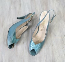 Teal PeepToe Heels Size 8.5 AAA Vintage Bruno Magli vtg peep toes leather 8 1/2