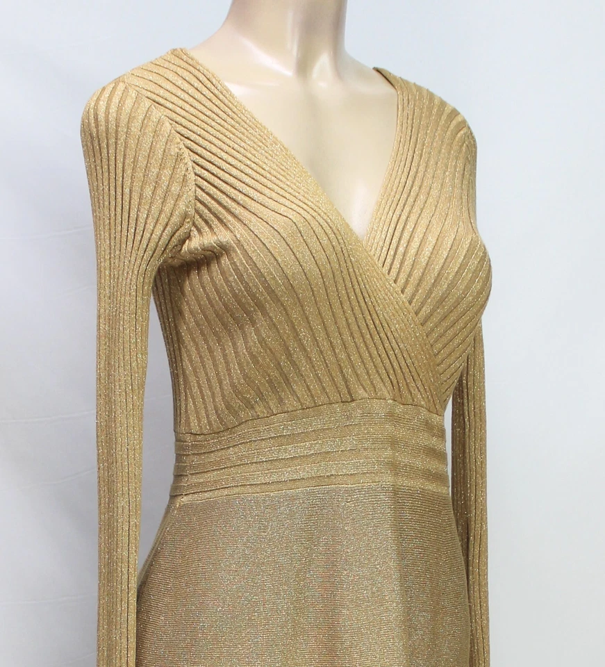 Vestido suéter para mujer INC manga larga acanalado dorado brillante talla M Foto 4 de 4