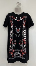 RIVER ISLAND Women's Black Floral Embroidered T-shirt Dress (Size UK 8)