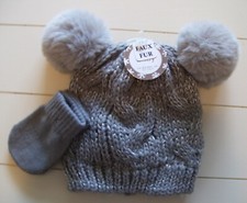 Girls Astor Accessories 2 Pc Gray Silver Hat and Mittens Set Sz 0-12M
