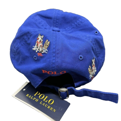 NWT Polo Ralph Lauren Baseball Hat Cap Allover Husky Dog Ski Blue