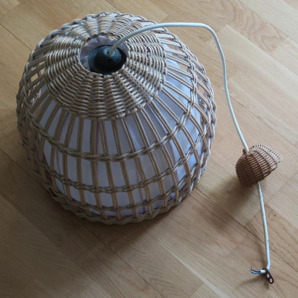 35cm Vintage Rattan/Korb/Stroh Lampenschirm/Lampe 70er, E27-Fassung, Baldachin - Bild 2 von 4