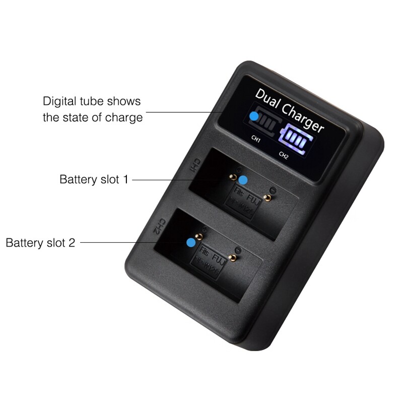 Dual Battery Charger Dock for Fujifilm NP-W126 X-A3 X-E1 X-Pro 1 X-T2 X-T20 Dual Battery Charger Dock for Fujifilm NP-W126 X-A3 X-E1 X-Pro 1 X-T2 X-T20