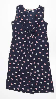 Clements Ribeiro Damen blau geometrisch Polyester A-Linie Größe 12 V-Ausschnitt Reißverschluss