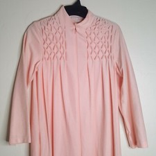 Vintage 1960s Sears At Home Wear Robe Size M Peach Fuzzy Zip Front Made in USA