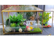 Gold Geometric Terrarium Glass Card Box Weddings , Birthdays 10", & Heart Lock
