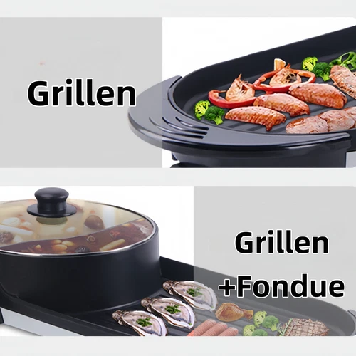 1500w 2 IN1 Elektrogrill Grillpfanne Hot Pot BBQ Multifunktions Portable Cooker - Bild 2 von 10