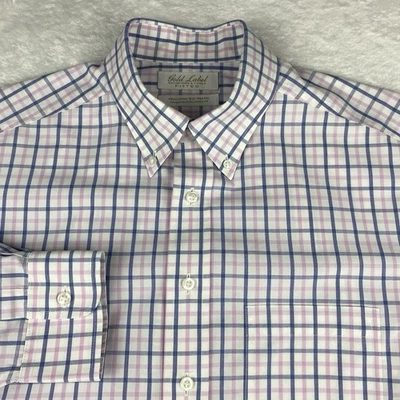 Roundtree & Yorke Gold Label Dress Shirt Mens 16-33 Pink/Blue Checks Fitted - Image 1 of 4