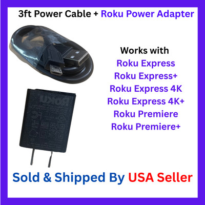 3ft Power Cord + Roku Power Adapter / Power Supply Roku Express Roku Premiere