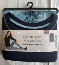 ClimateRight by Cuddl Duds 2 Piece Base Layer Set XXL Blue Snowflake Women