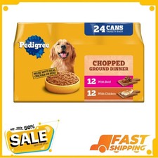 24C Pedigree Chopped Ground Dinner Chicken Beef Variety Pack Wet Dog Food,13.2oz