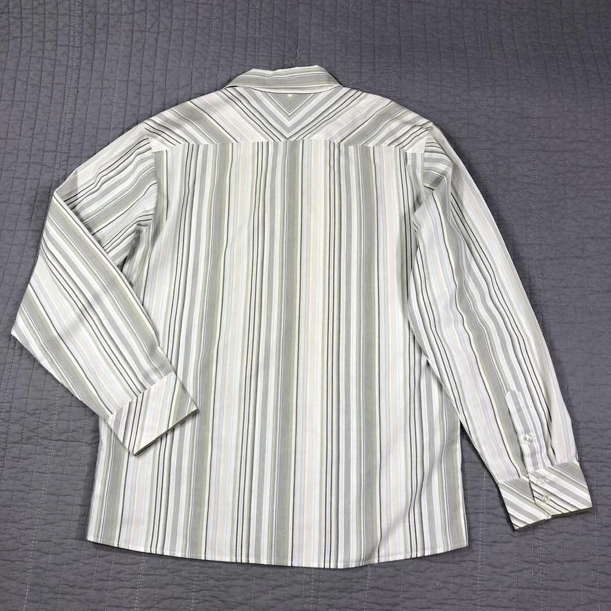 Y2K Split Shirt Mens XL Green White Striped Long Sleeve Button Up Embroidered - Image 2 of 4